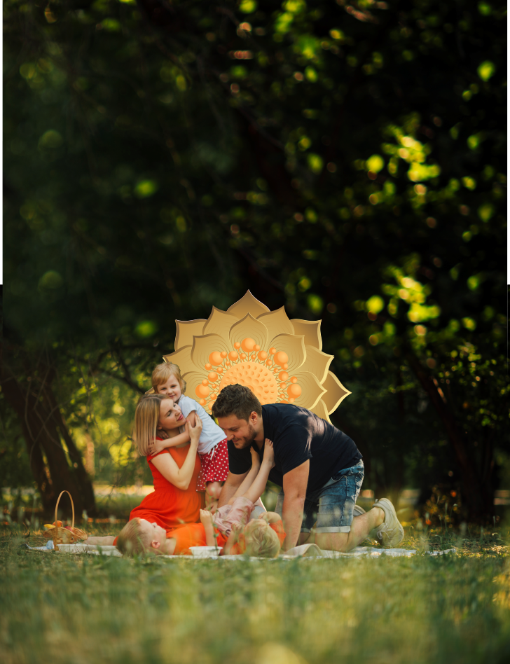 Family enjoying peaceful green surroundings